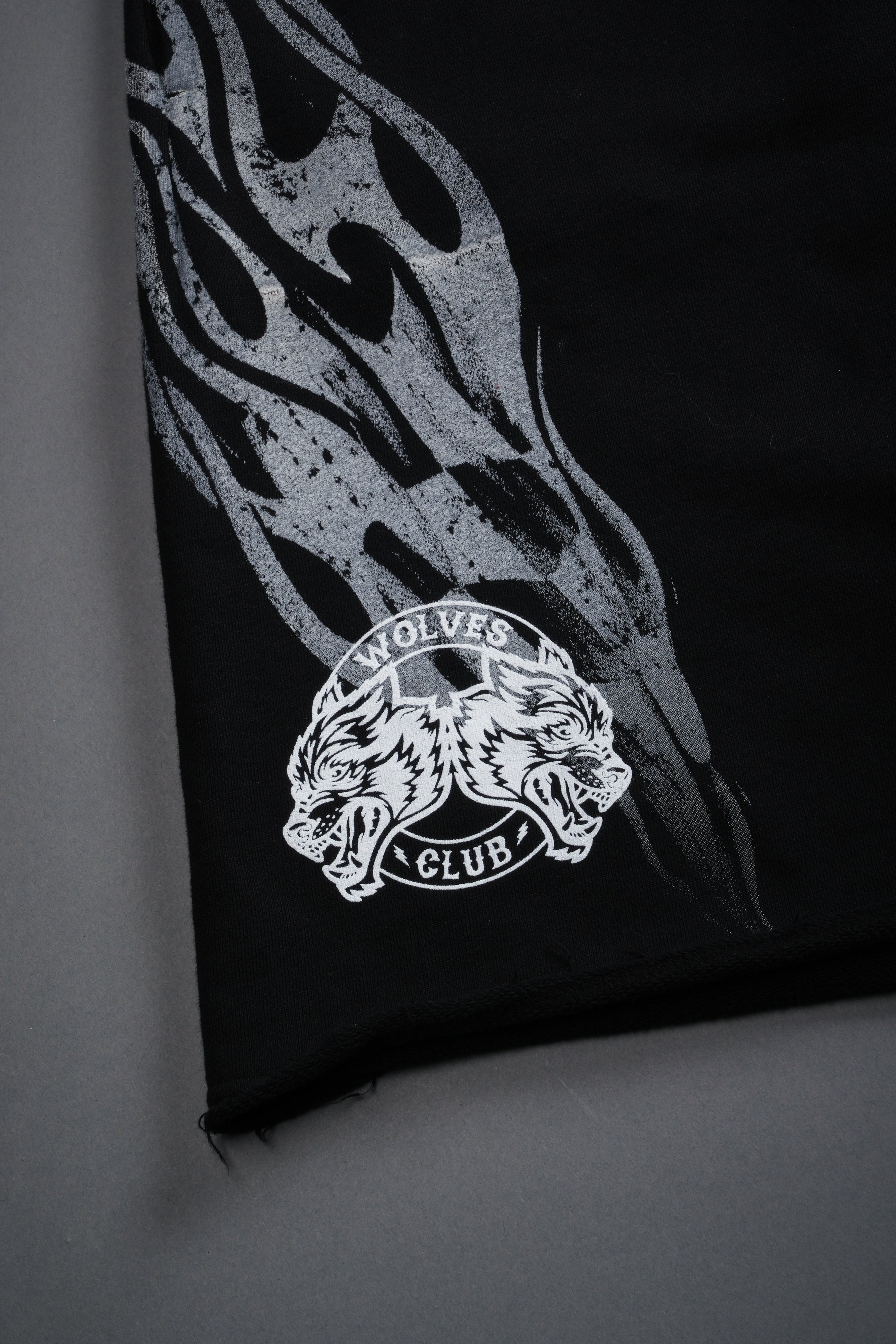 Race Inferno Grunge Oversized Raw Hem Post Lounge Sweat Shorts in Black