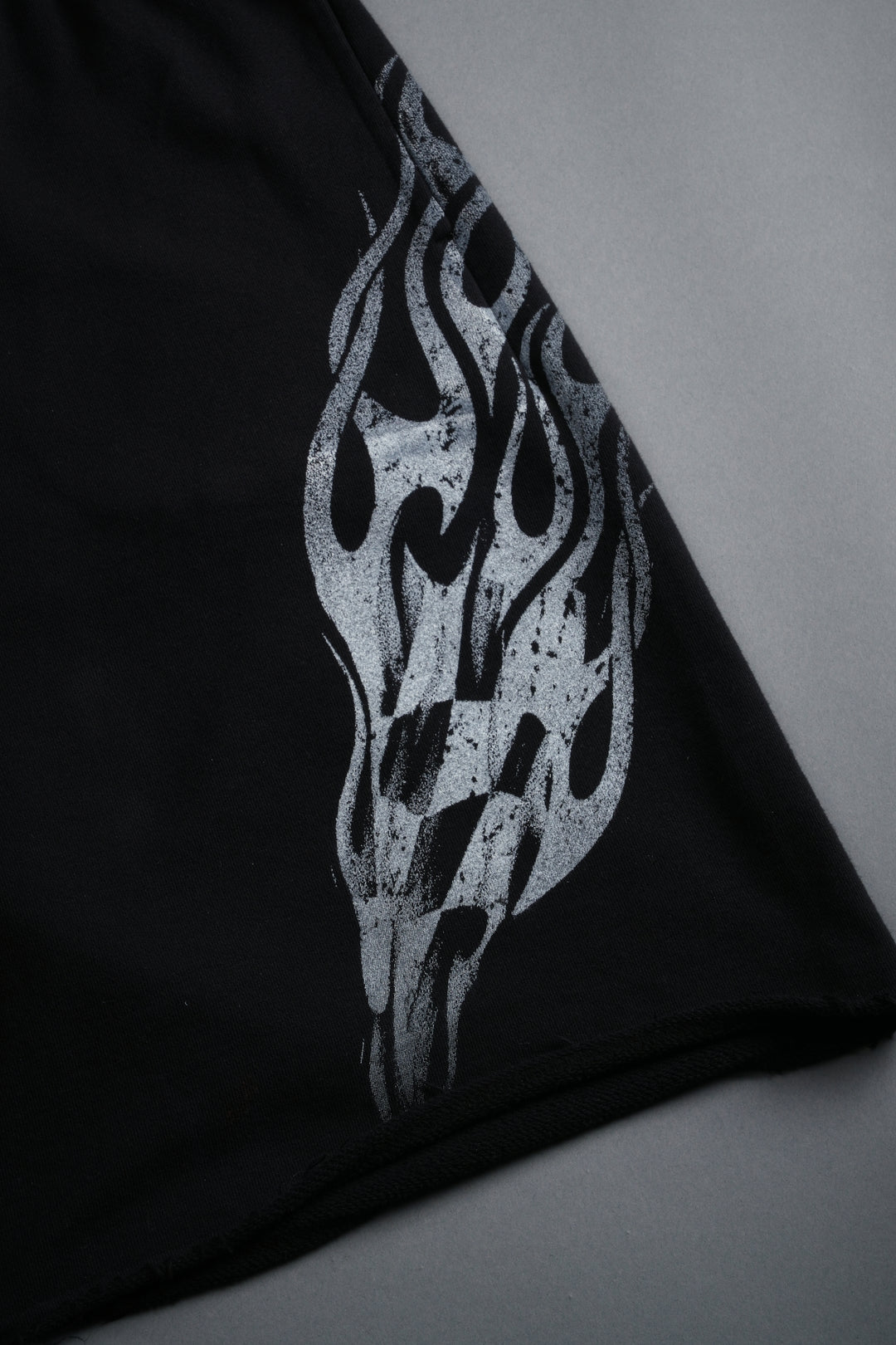 Race Inferno Grunge Oversized Raw Hem Post Lounge Sweat Shorts in Black