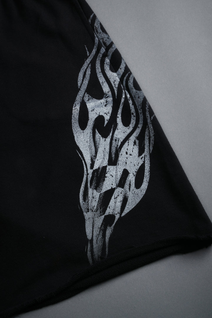 Race Inferno Grunge Oversized Raw Hem Post Lounge Sweat Shorts in Black