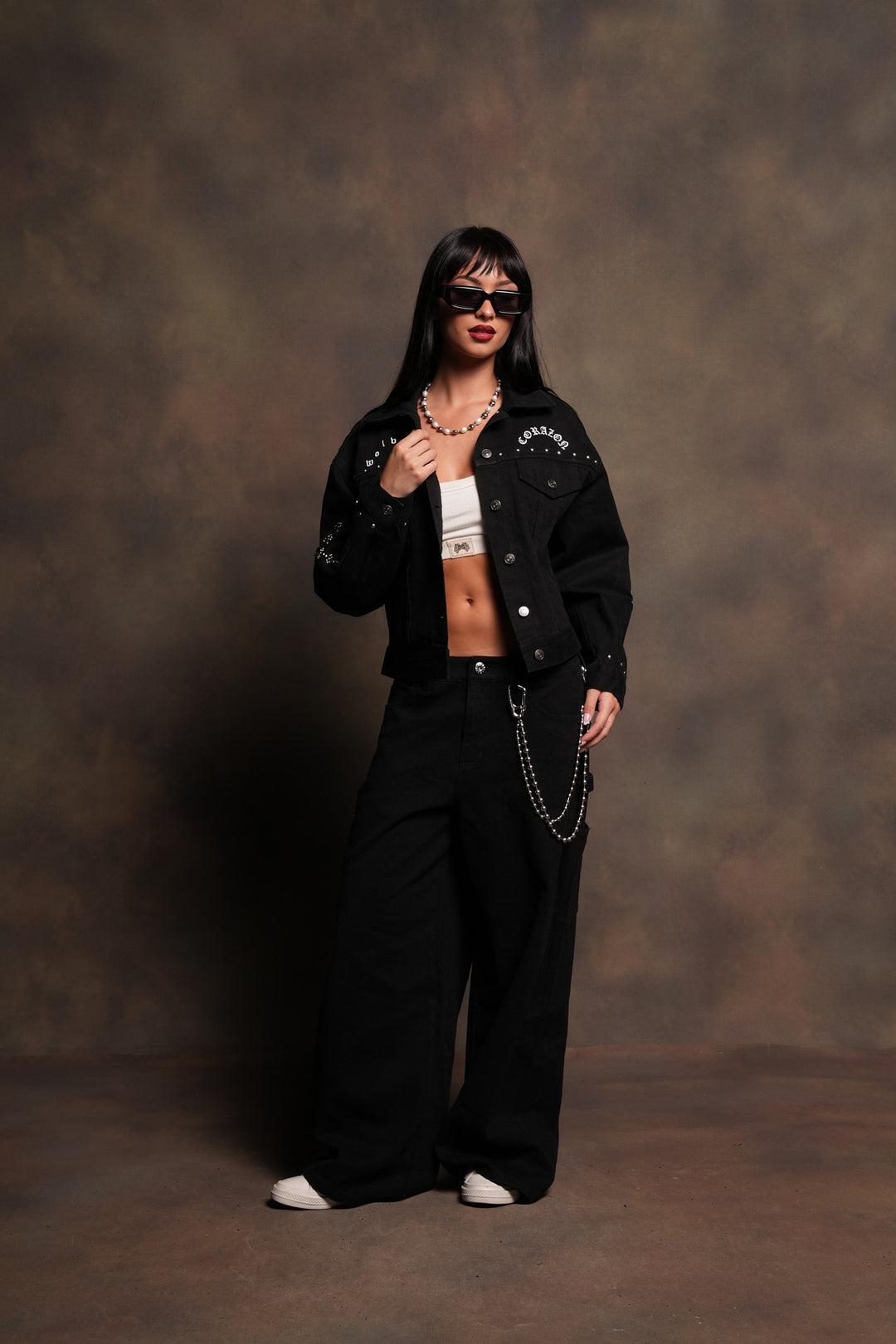 Wolves Pyramid She American Denim Jacket In Black