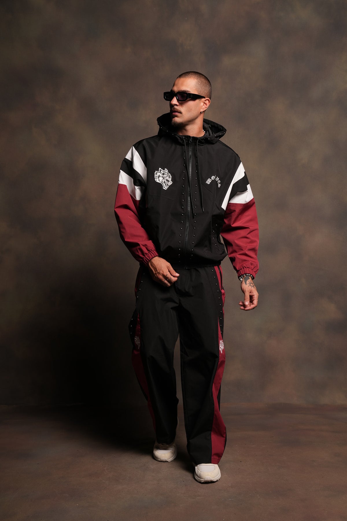 Lobo Chopper Brolic Track Jacket In Black/Cherry Red
