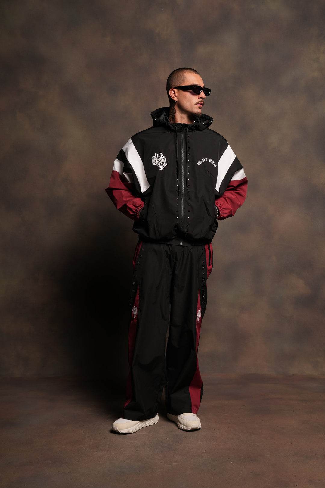 Lobo Chopper Brolic Track Pants In Black/Cherry Red