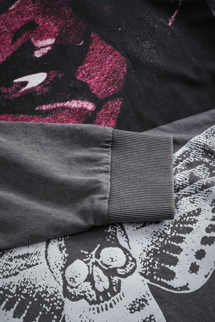 The Shadow Grunge Mid Length Raw Hem Ls Tee in Slate Gray