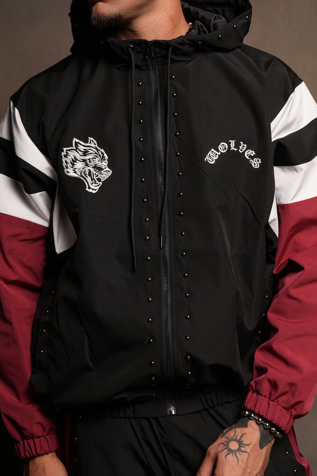 Lobo Chopper Brolic Track Jacket In Black/Cherry Red