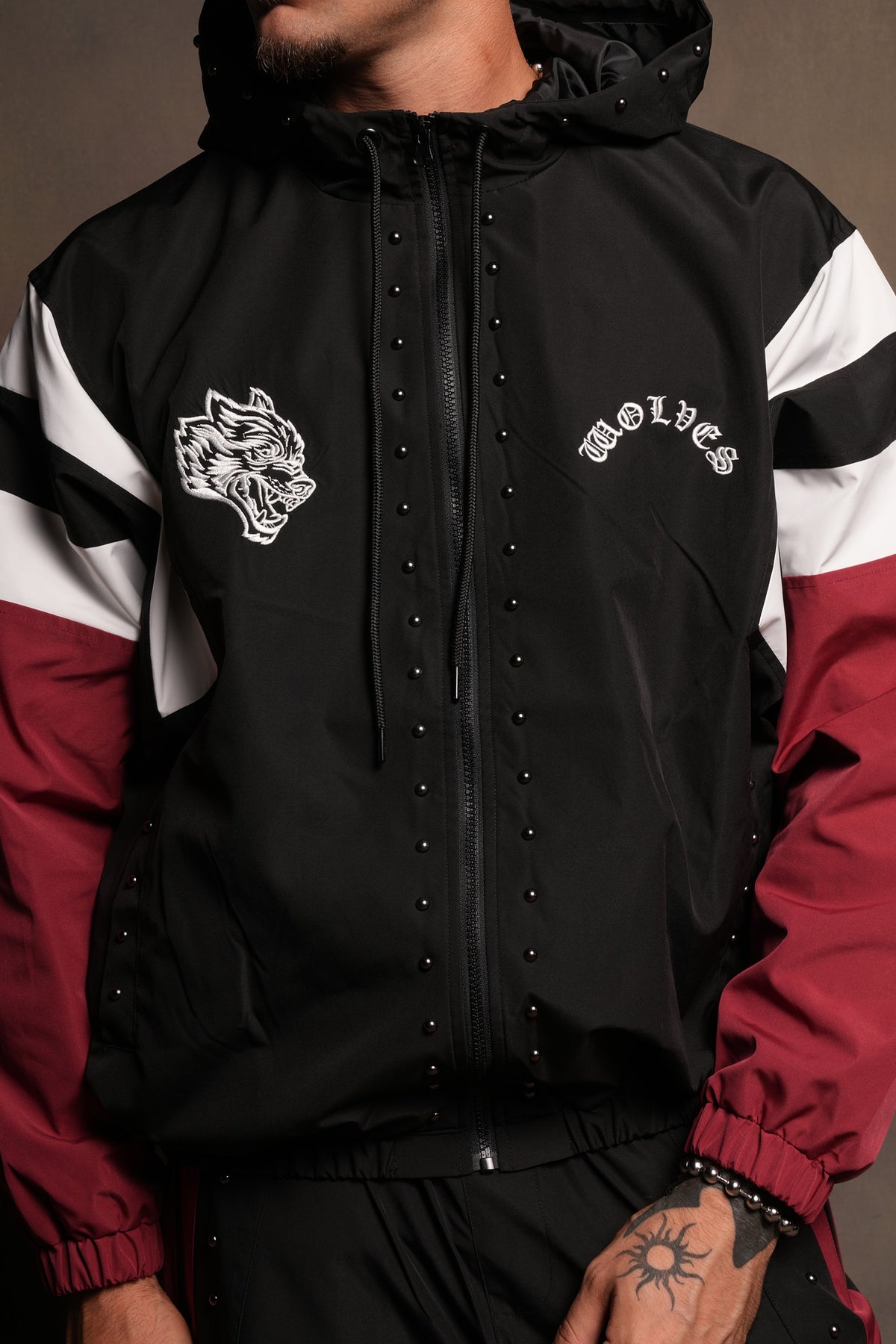 Lobo Chopper Brolic Track Jacket In Black/Cherry Red