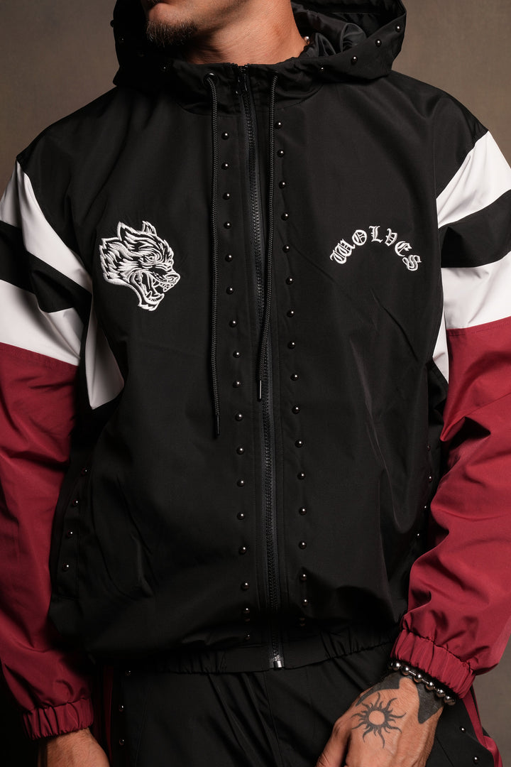 Lobo Chopper Brolic Track Jacket In Black/Cherry Red