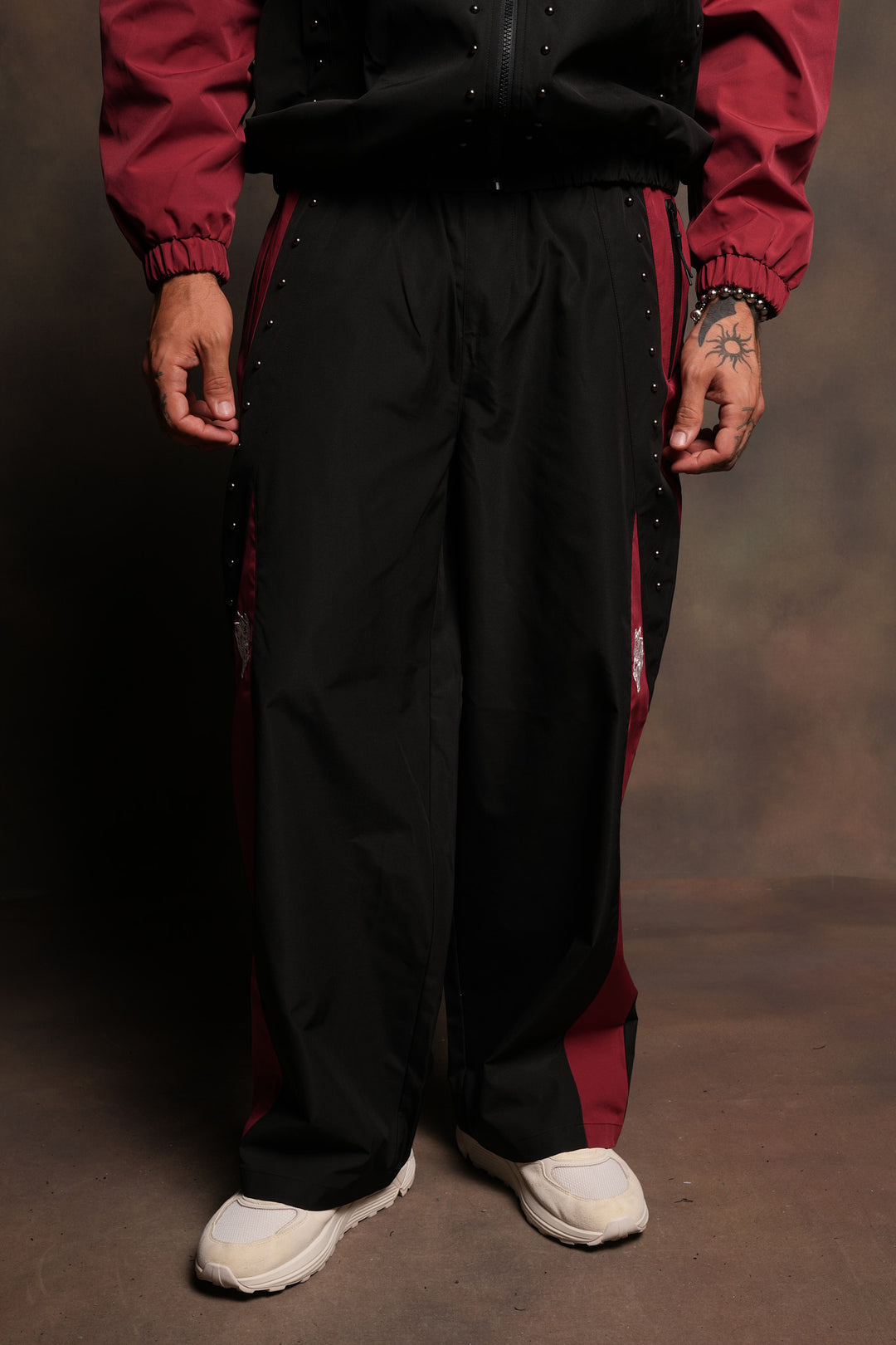 Lobo Chopper Brolic Track Pants In Black/Cherry Red