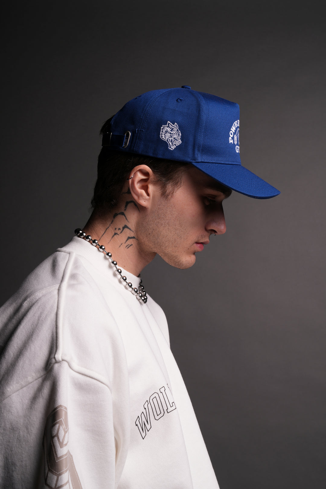 Powerhouse Of The Wolves 5 Panel Hat in Darc Cobalt