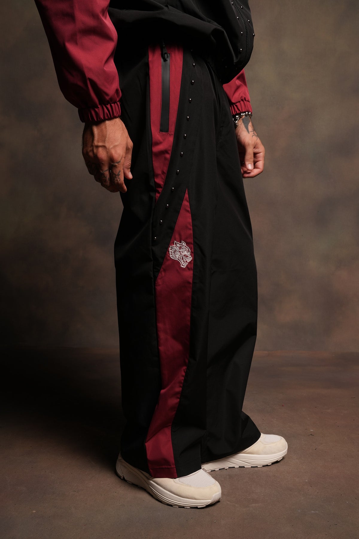 Lobo Chopper Brolic Track Pants In Black/Cherry Red