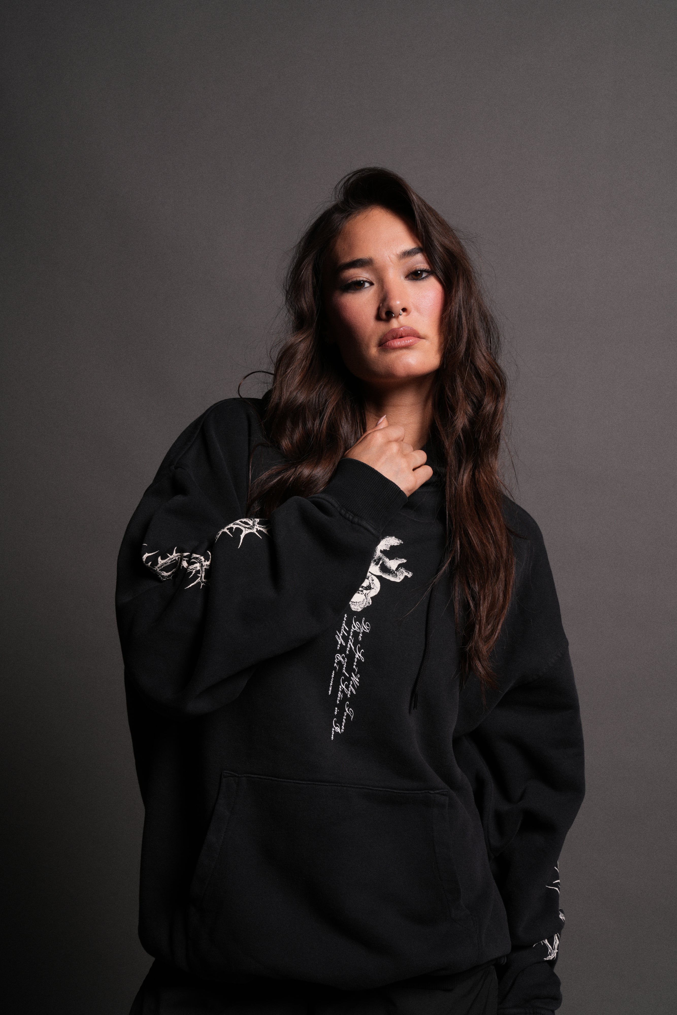 Our Virtue Unisex "Bishop" Hoodie in Black Driftwash