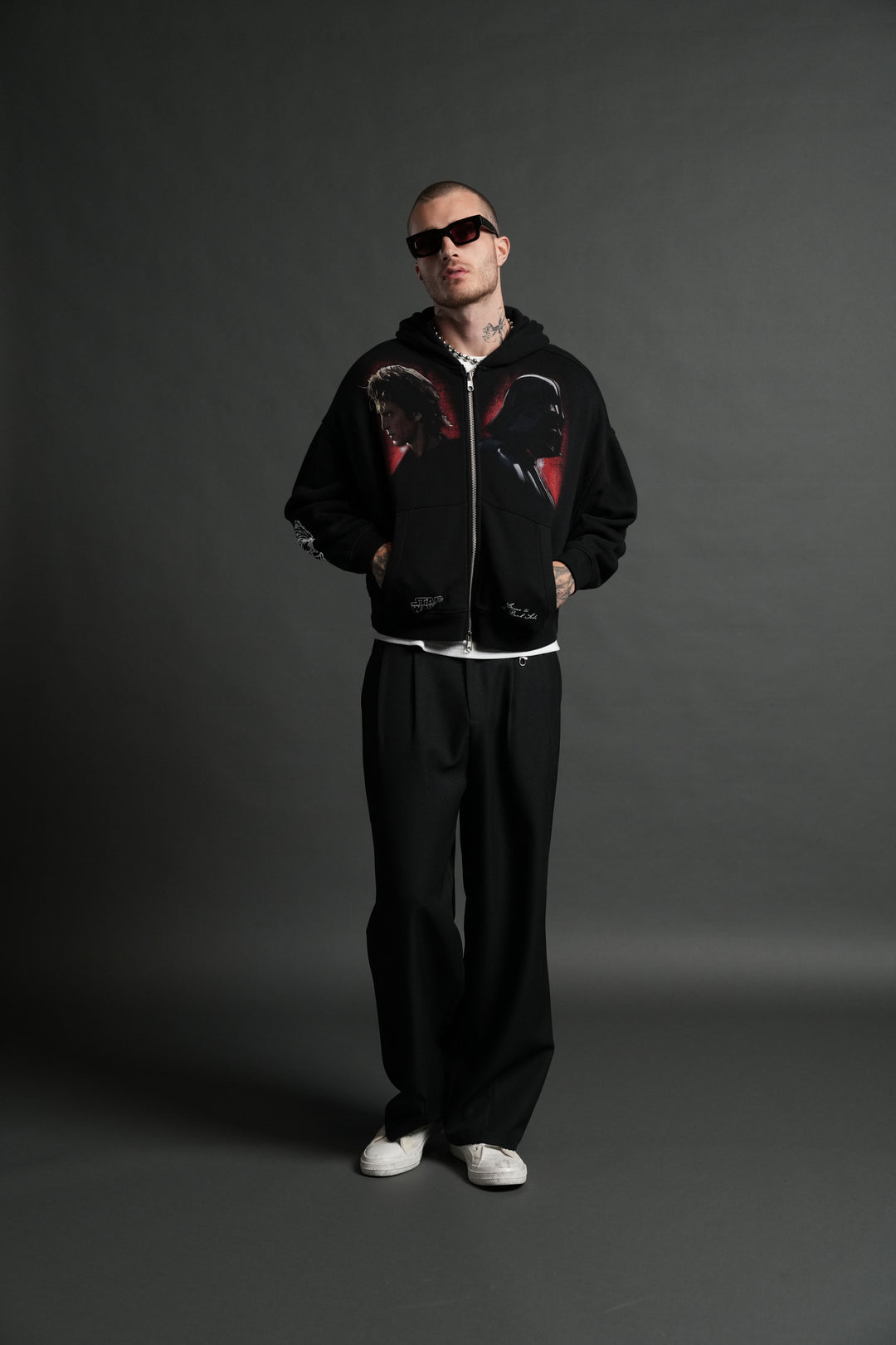 Turn Dark Vex Double Zip Hoodie in Black