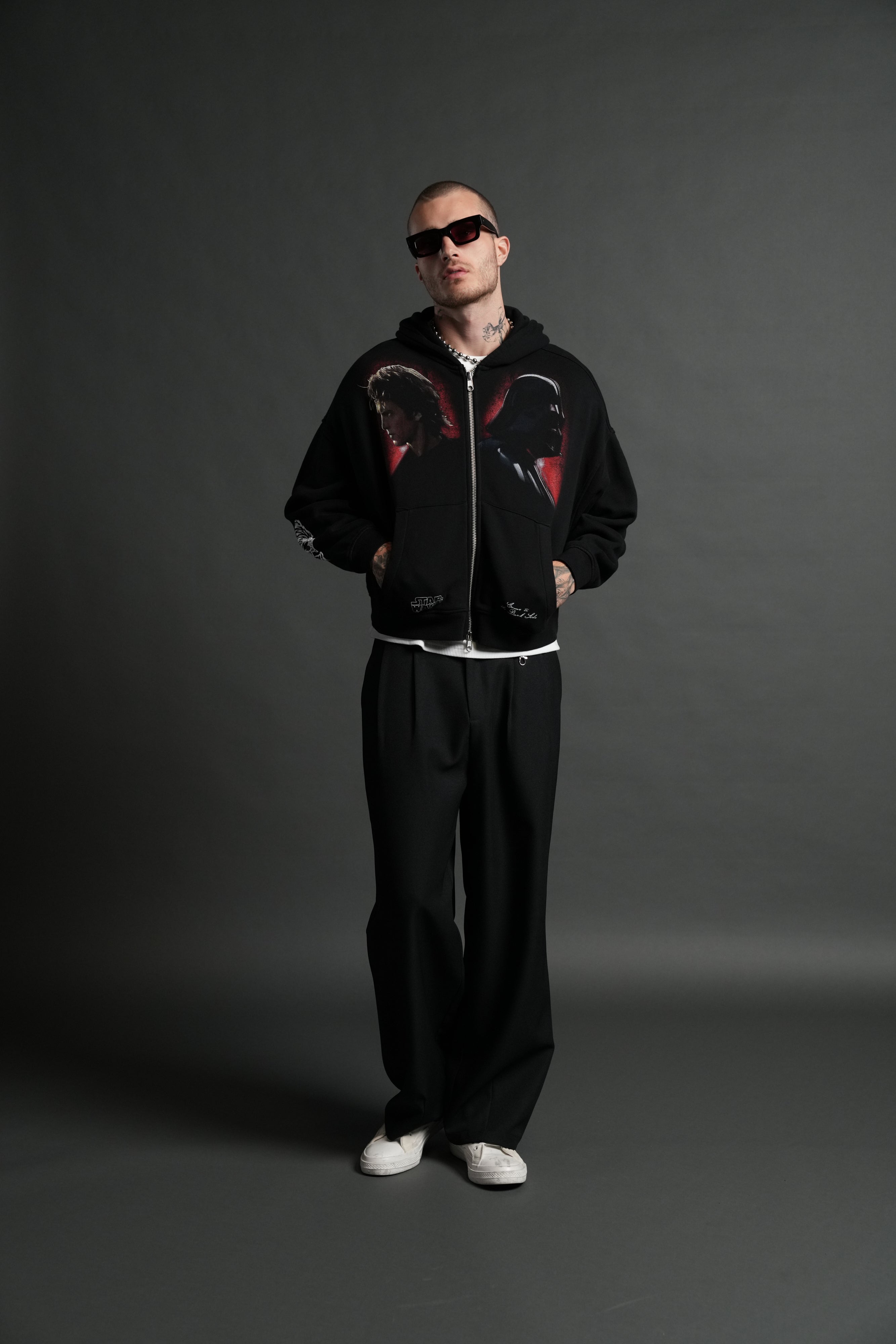 Turn Dark Vex Double Zip Hoodie in Black