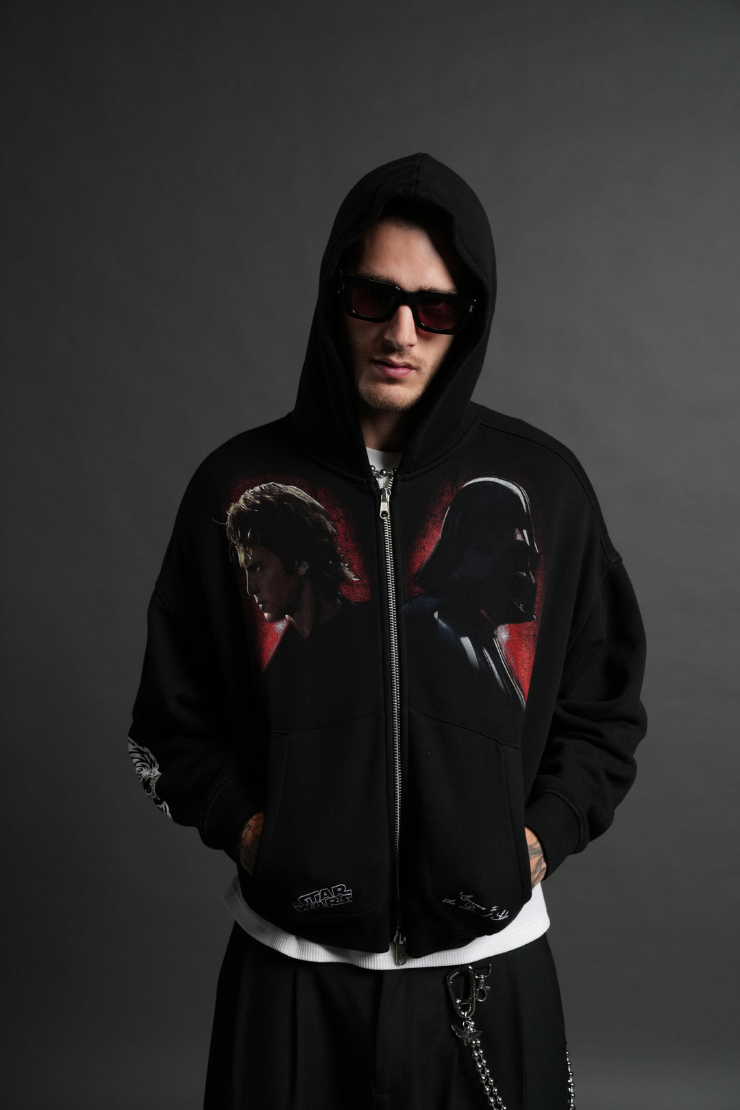Turn Dark Vex Double Zip Hoodie in Black