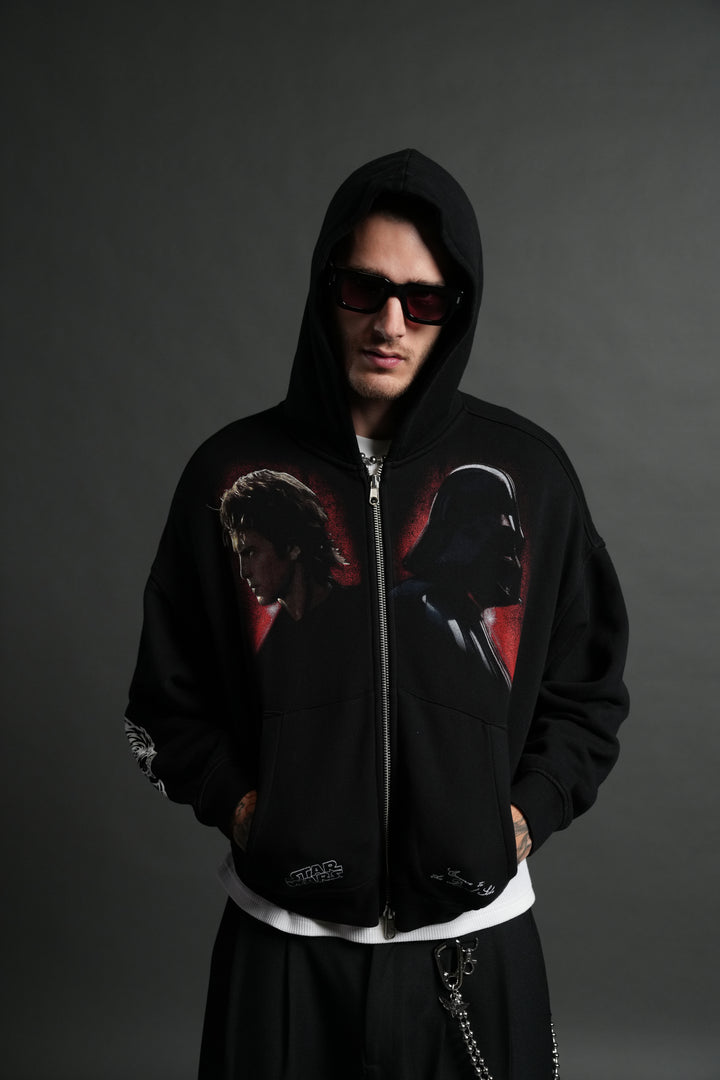 Turn Dark Vex Double Zip Hoodie in Black