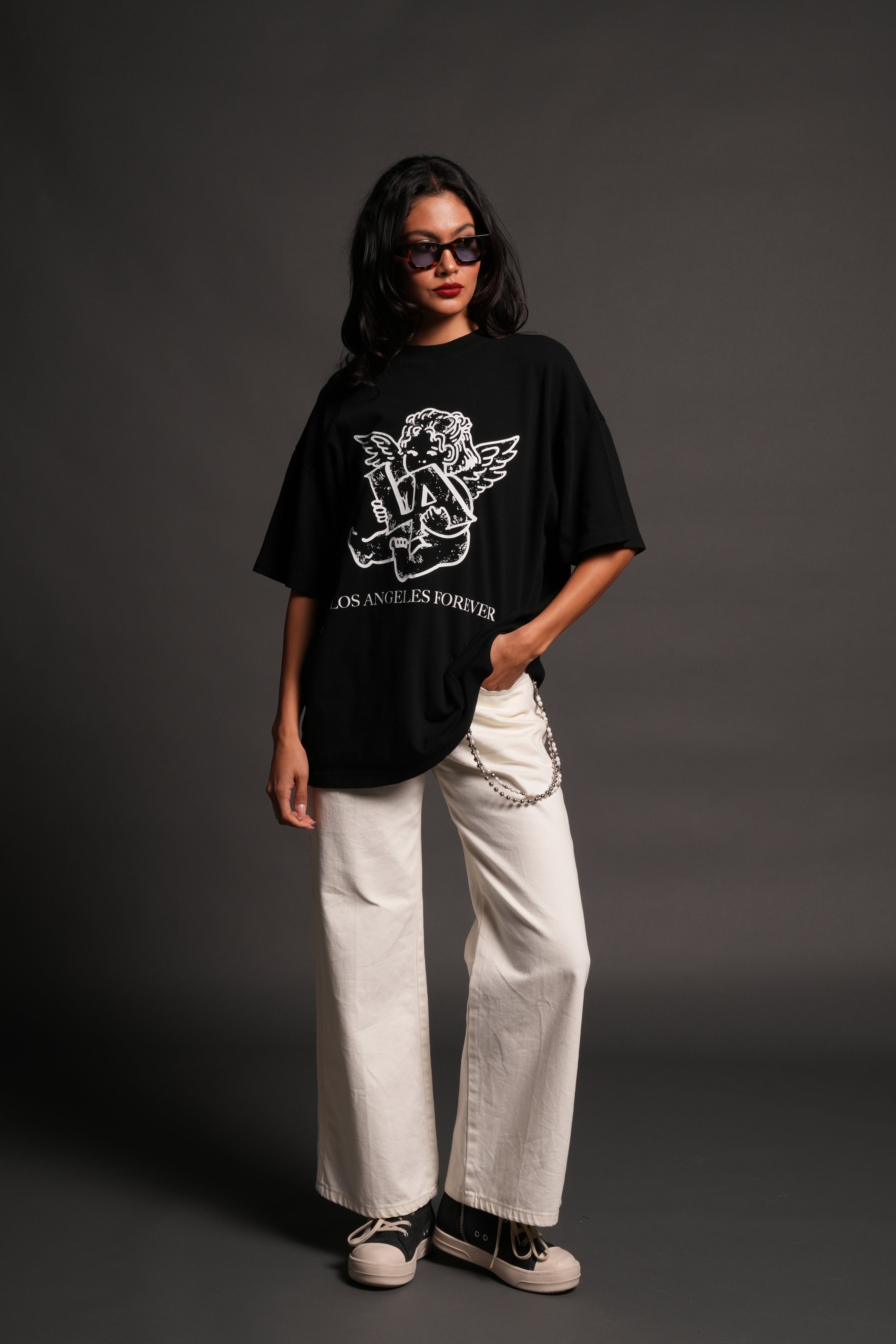 Los Cherub Premium Oversized Tee in Black