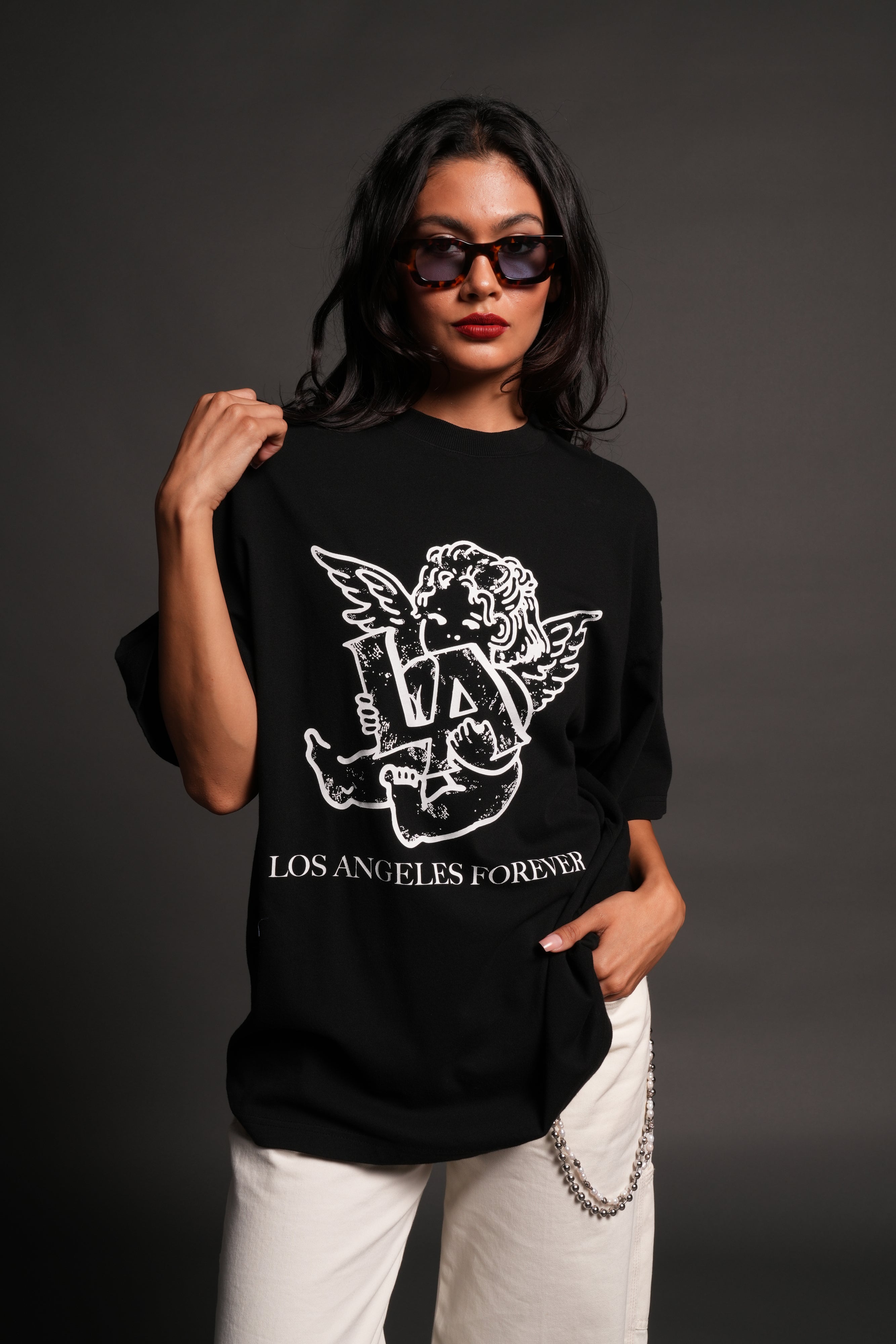 Los Cherub Premium Oversized Tee in Black