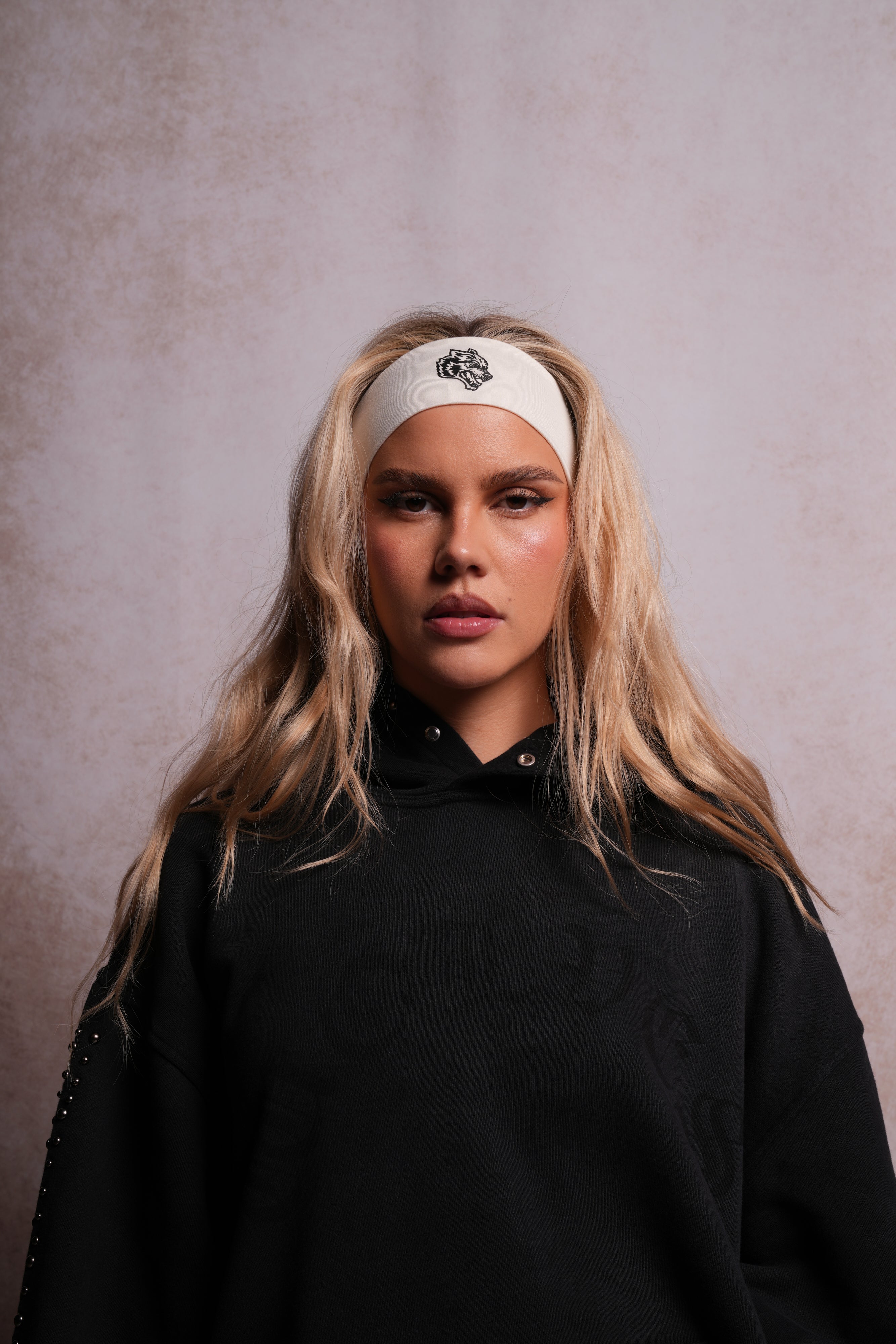 Wolf Head Wide Headband in Cream