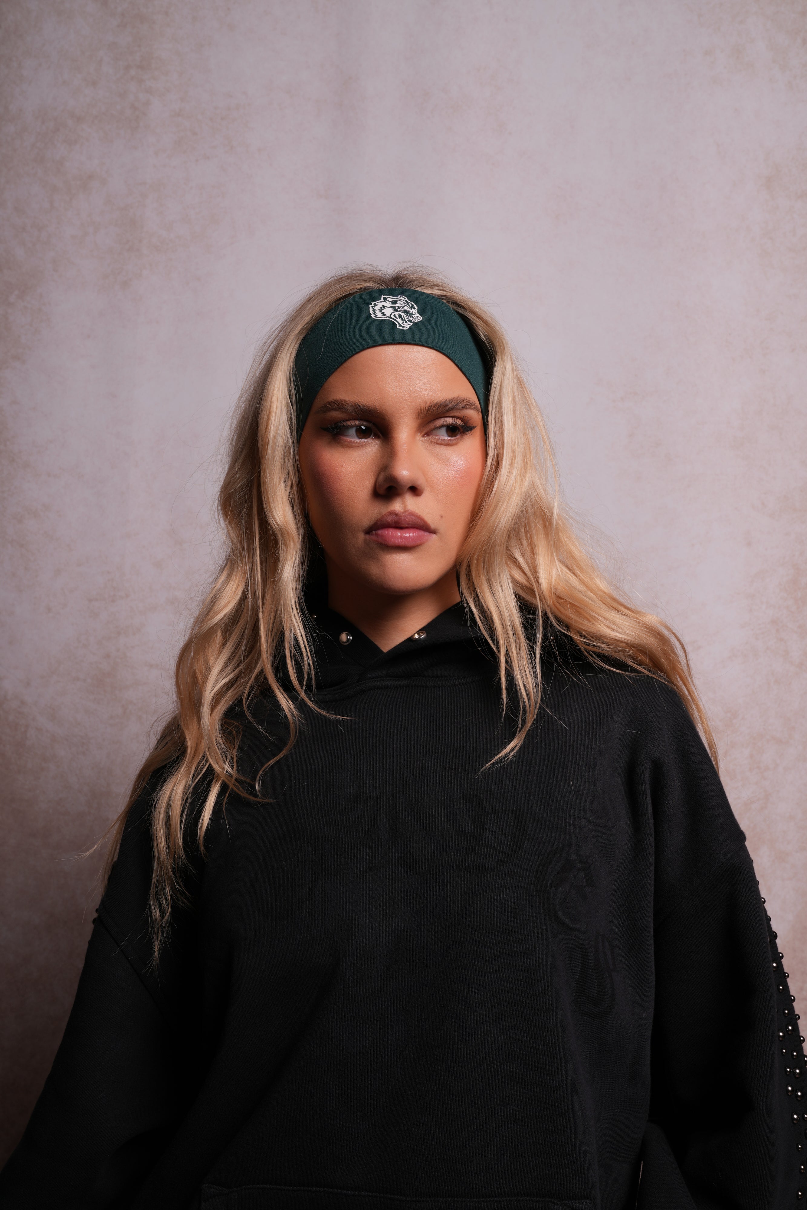 Wolf Head Wide Headband in Norse Green
