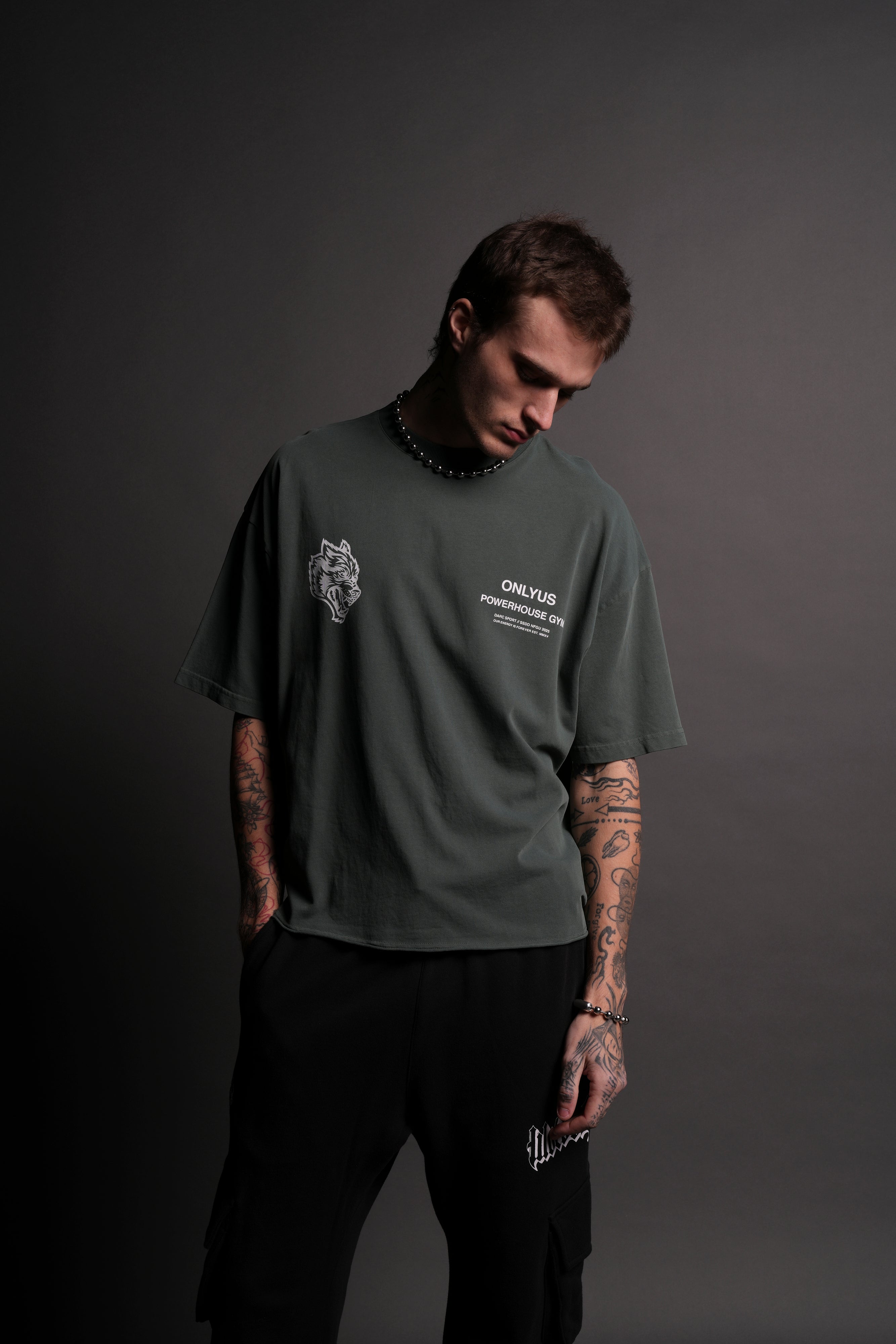 Only Us Gym Premium Raw Hem "Box Cut" Tee in Norse Green