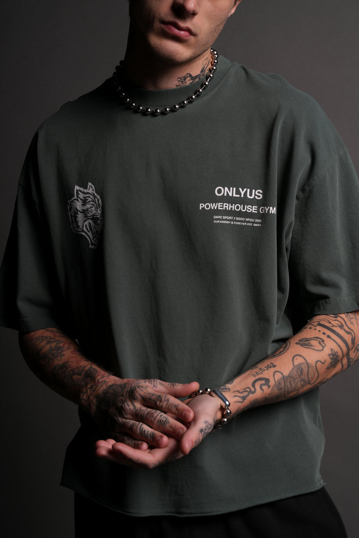 Only Us Gym Premium Raw Hem "Box Cut" Tee in Norse Green