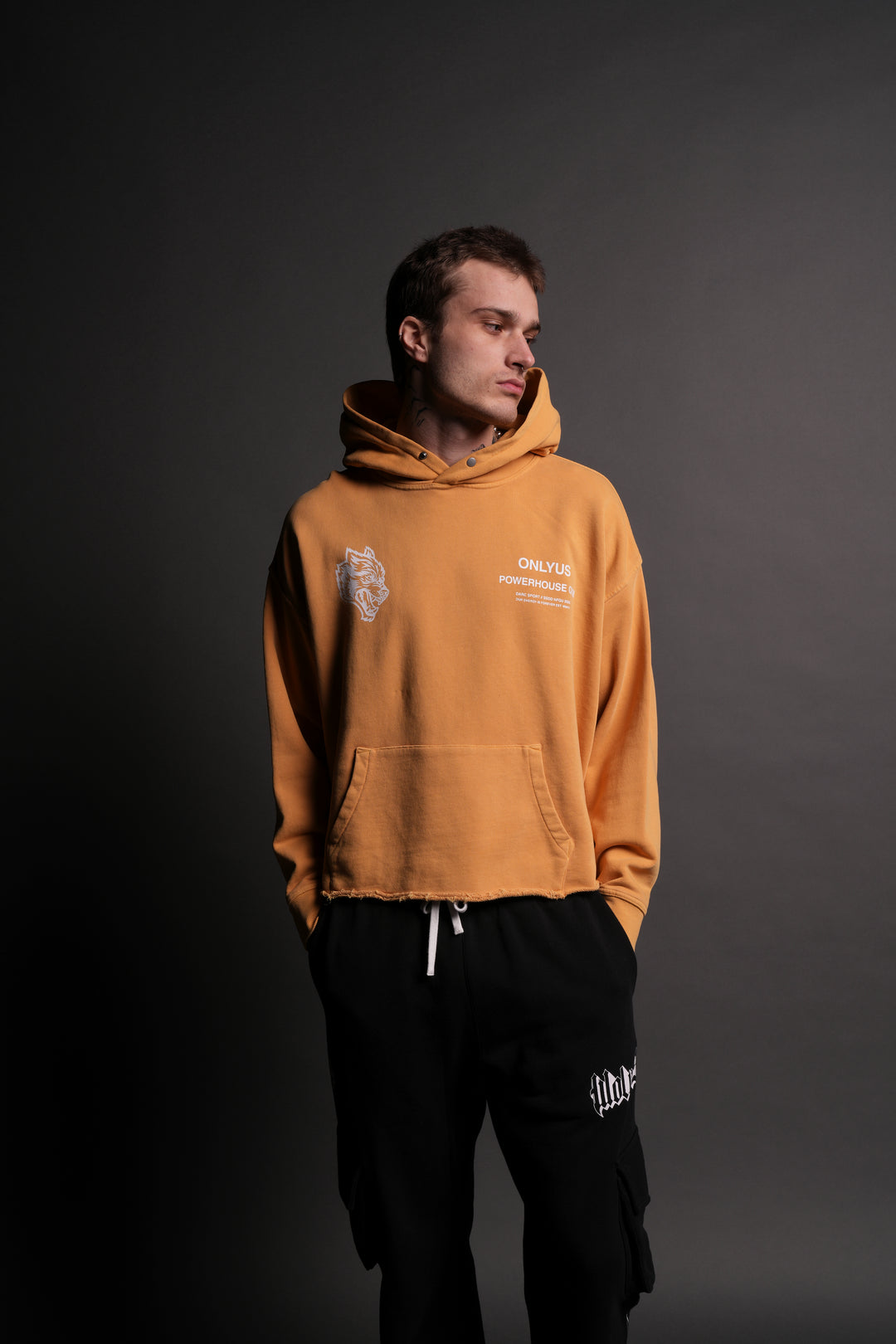 Only Us Gym Raw Hem "Box Cut" Pierce Hoodie in Golden Yellow