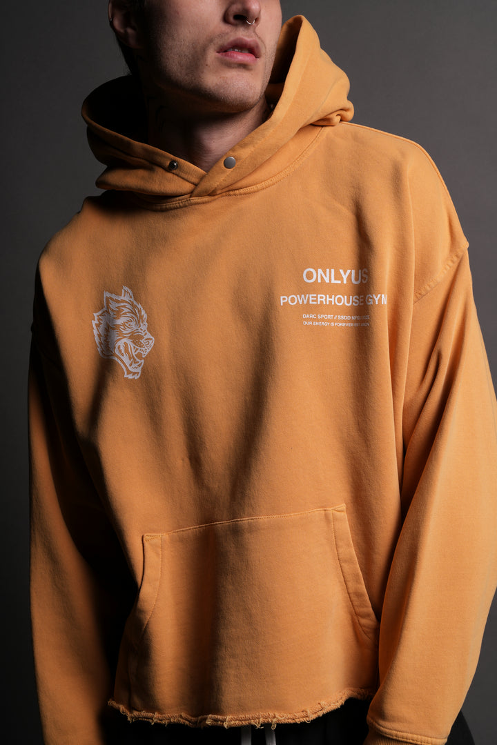 Only Us Gym Raw Hem "Box Cut" Pierce Hoodie in Golden Yellow