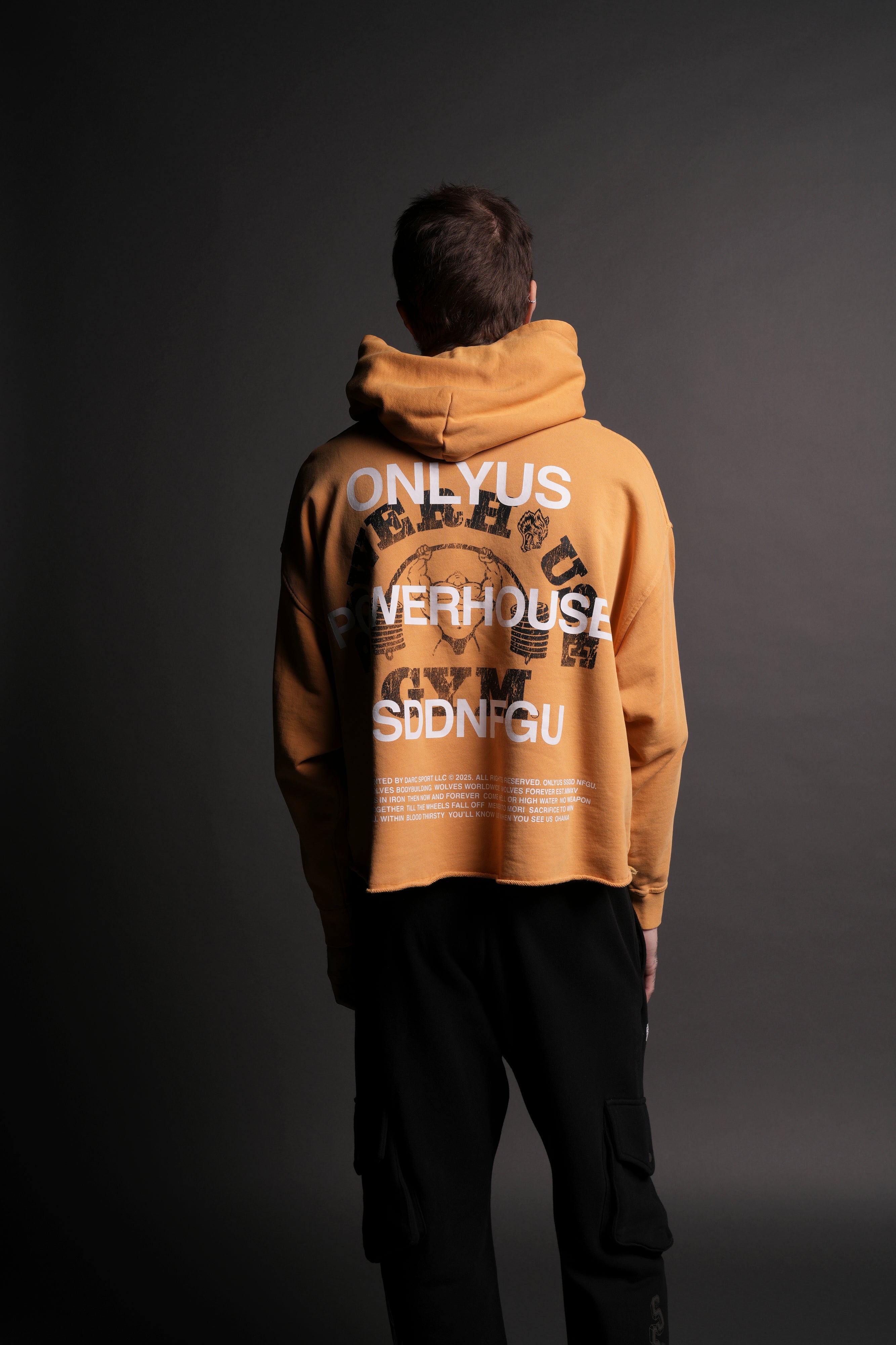 Only Us Gym Raw Hem "Box Cut" Pierce Hoodie in Golden Yellow