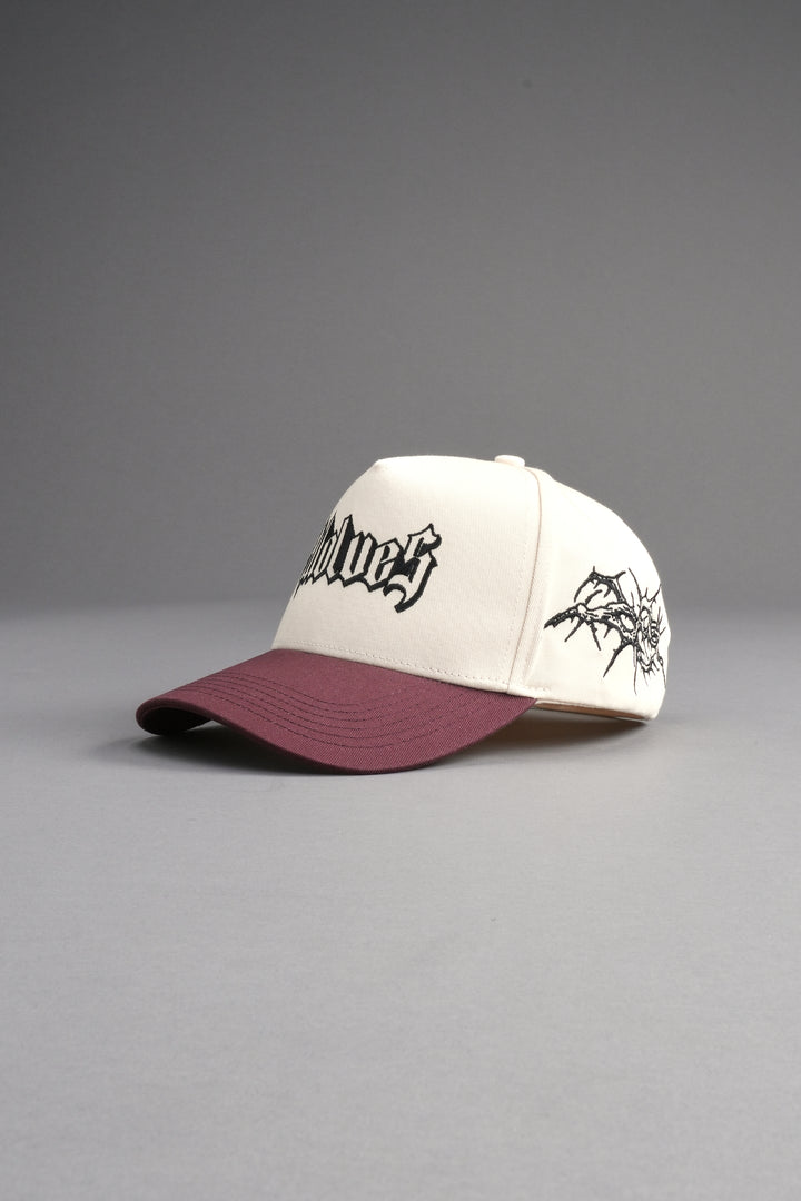 Thorns 5 Panel Hat in Cream/Oxblood