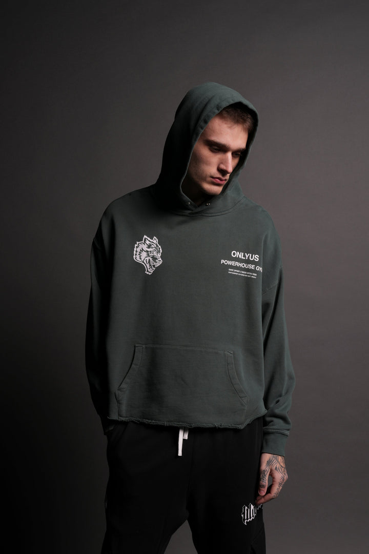 Only Us Gym Raw Hem "Box Cut" Pierce Hoodie in Norse Green