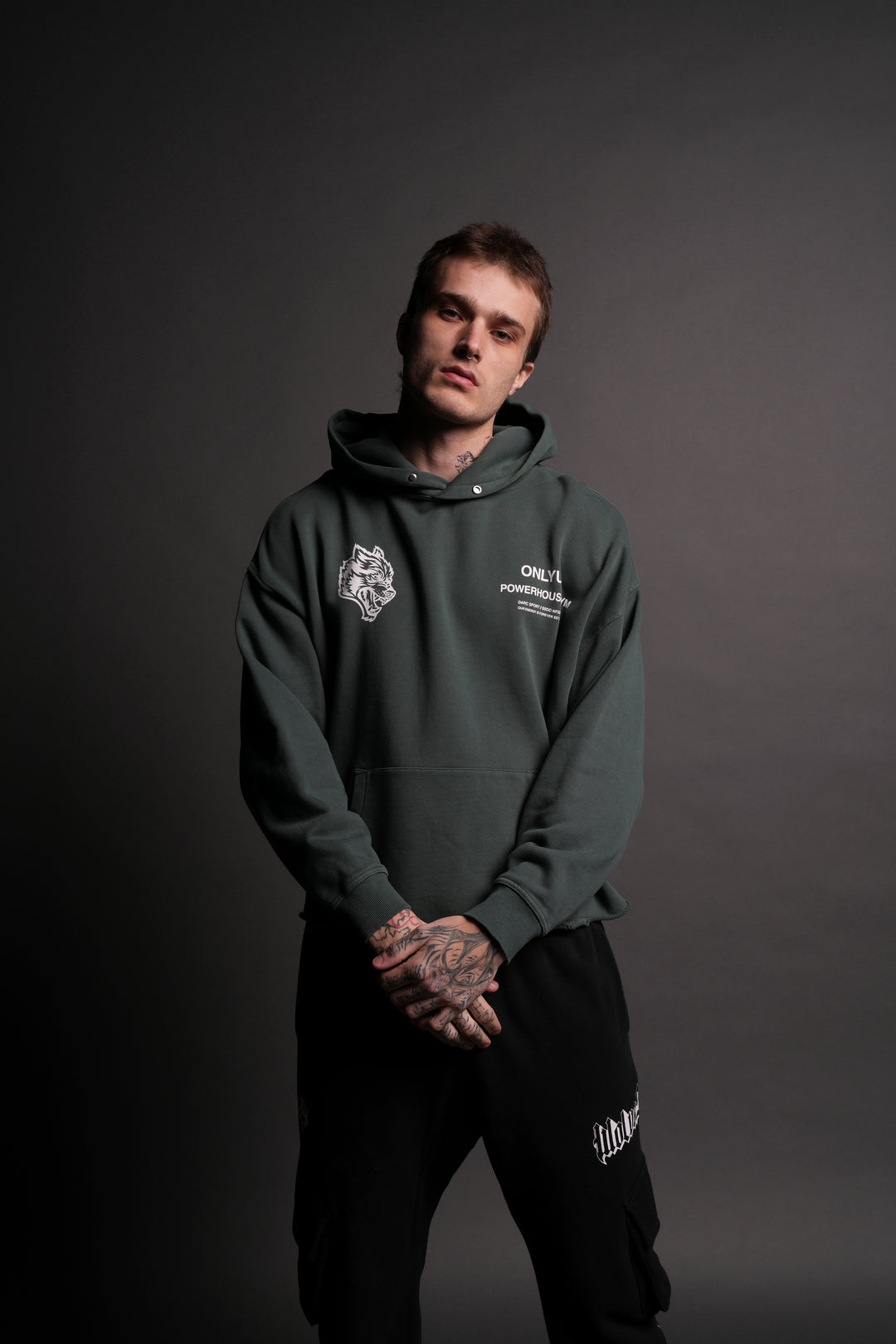 Only Us Gym Raw Hem "Box Cut" Pierce Hoodie in Norse Green