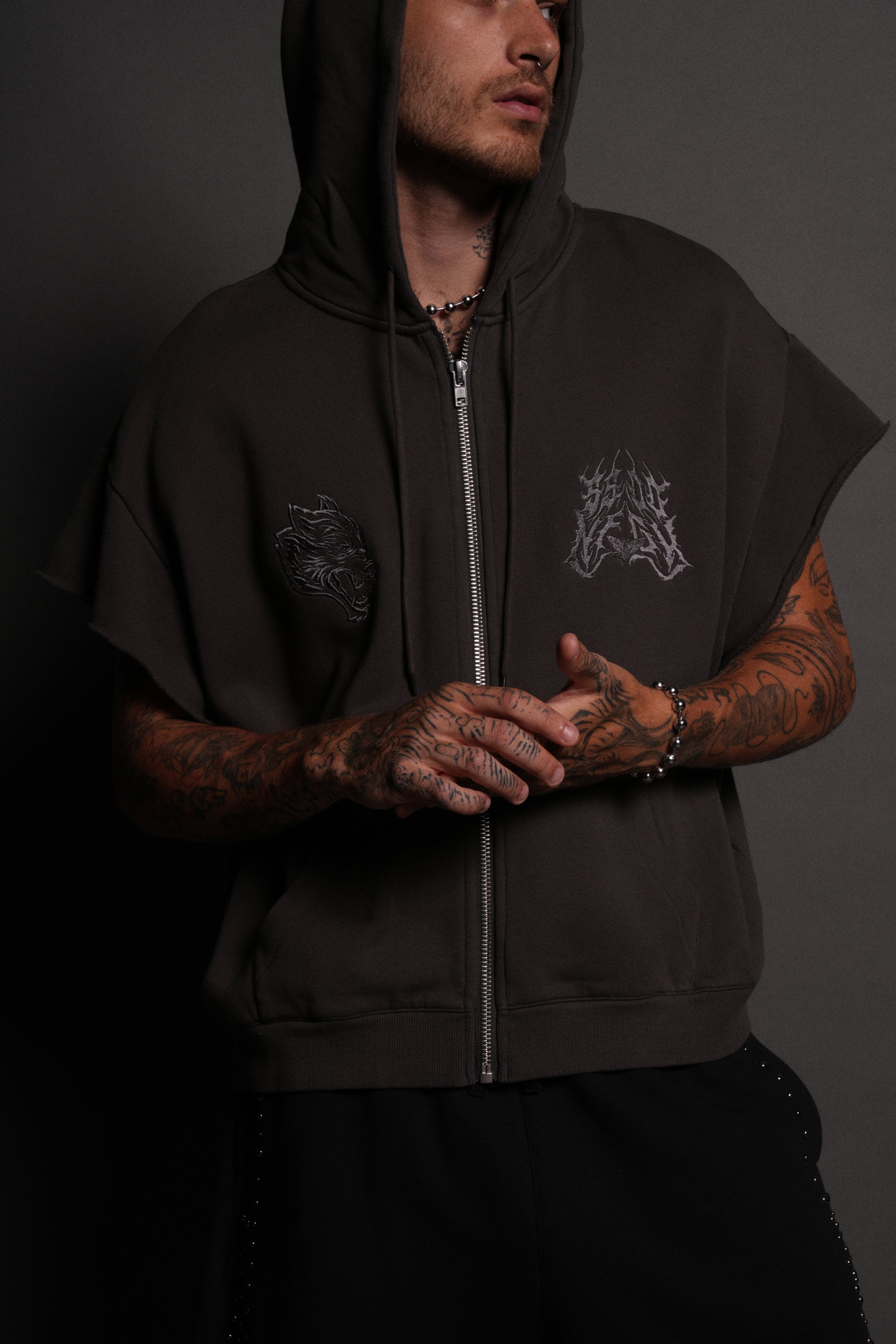 SSDDNFGU Moth Creed Cap Zip Hoodie in Wolf Gray
