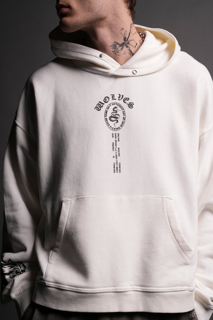 Wolves Club Forever "Box Cut" Pierce Hoodie in Cream