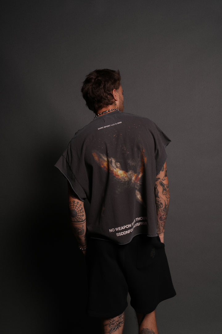 Casted Out Grunge Cut-Off Tee in Wolf Gray