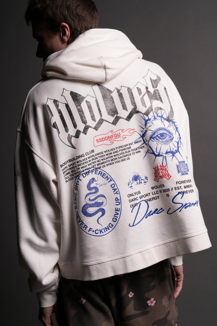 Wolves Club Forever "Box Cut" Pierce Hoodie in Cream