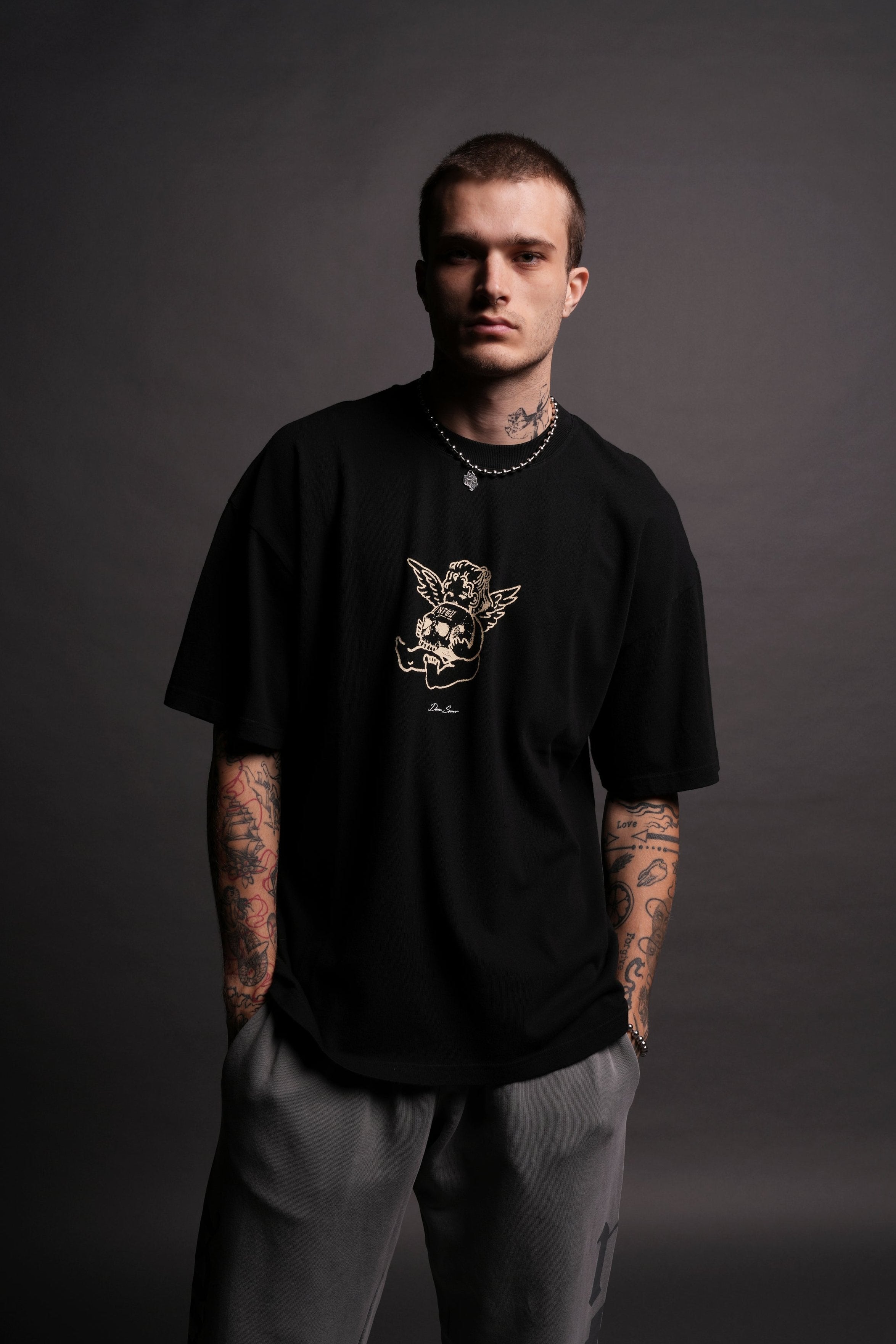 Cherub and the Skull "Premium" Oversized Unisex Tee in Black