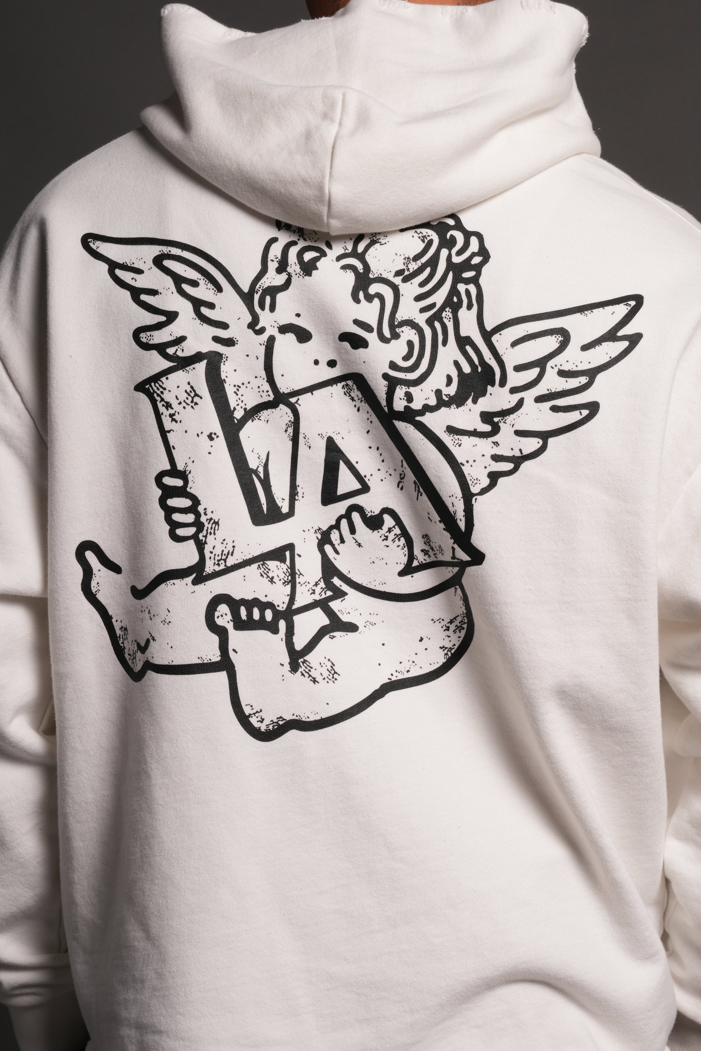 Los Cherub Distressed Grunge Mid Length Raw Hem Zip Hoodie in