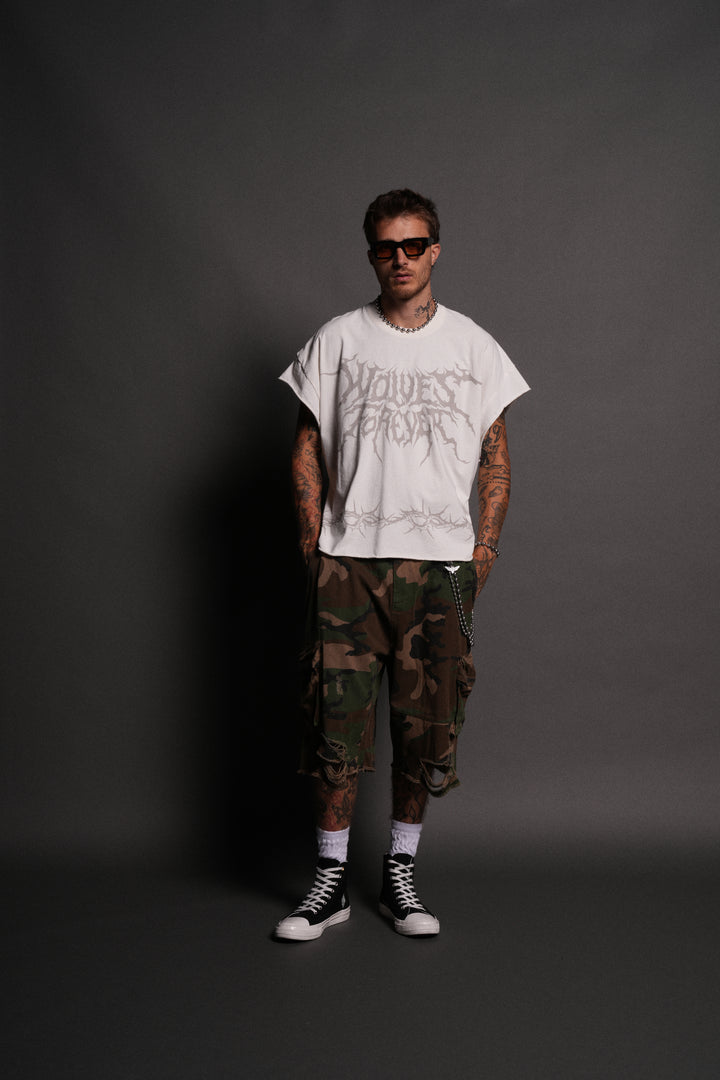 Surrounded by Thorns Grunge Cut-Off Tee in Cream