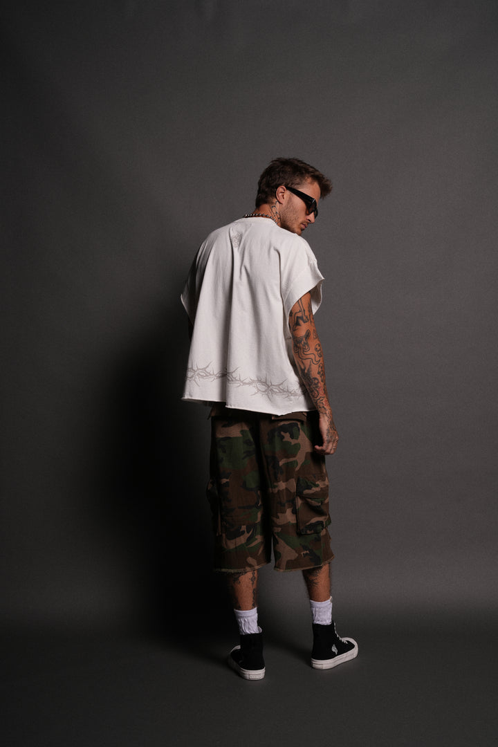 Surrounded by Thorns Grunge Cut-Off Tee in Cream