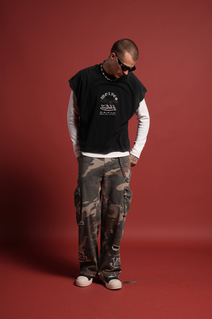 DSVD NFGU Distressed Grunge Cut-Off Mid-Length Raw Hem Tee in Black