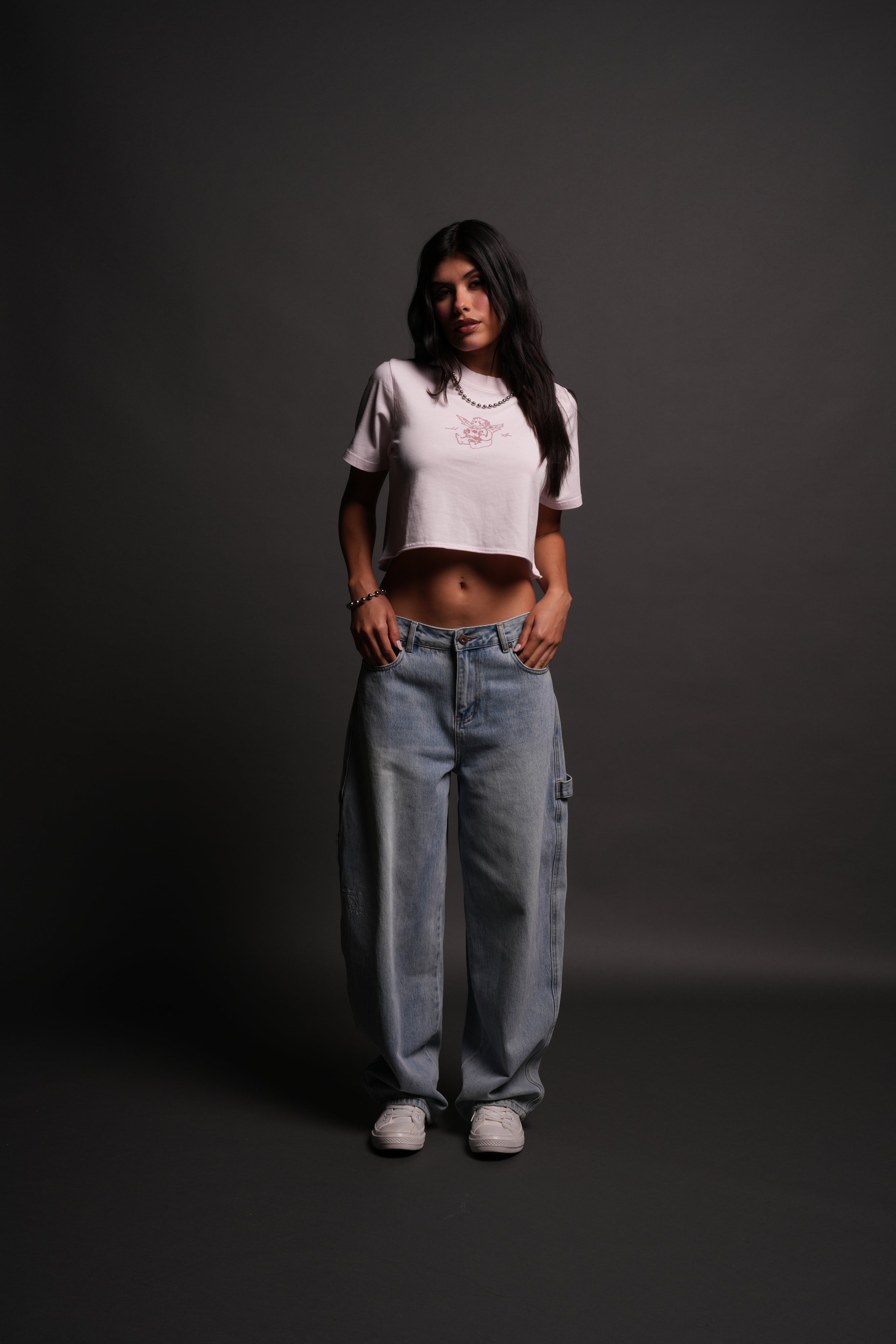 Cherub and the Skull "Premium" (Cropped) Tee in Blush Pink