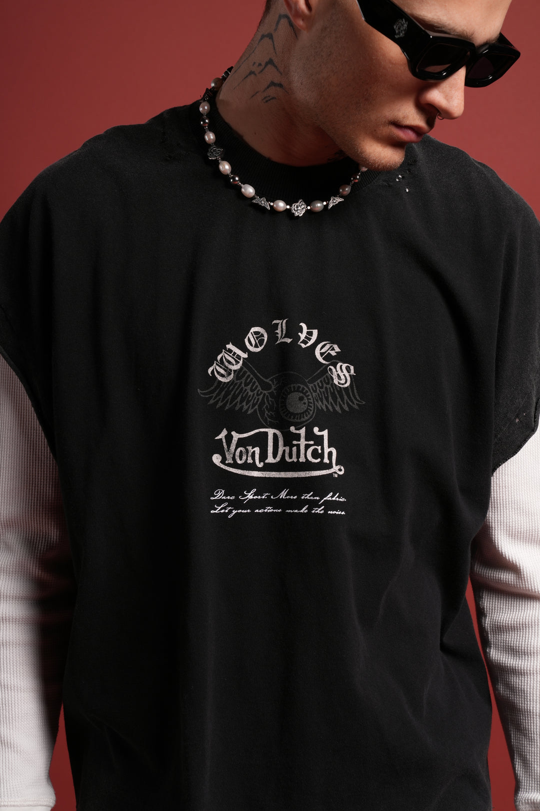 DSVD NFGU Distressed Grunge Cut-Off Mid-Length Raw Hem Tee in Black