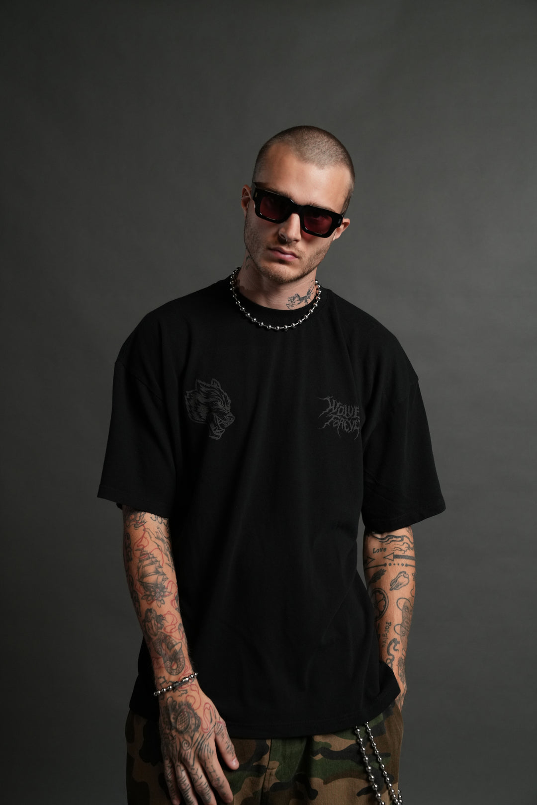 Dark Fate "Side By Side" Series Premium Oversized Tee in Black