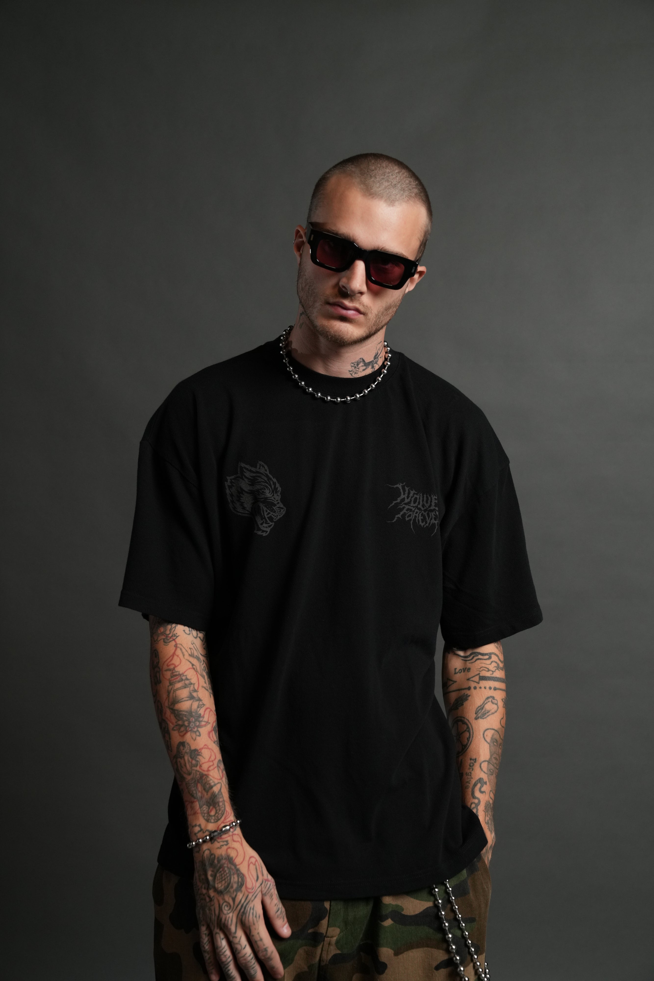 Dark Fate "Side By Side" Series Premium Oversized Tee in Black