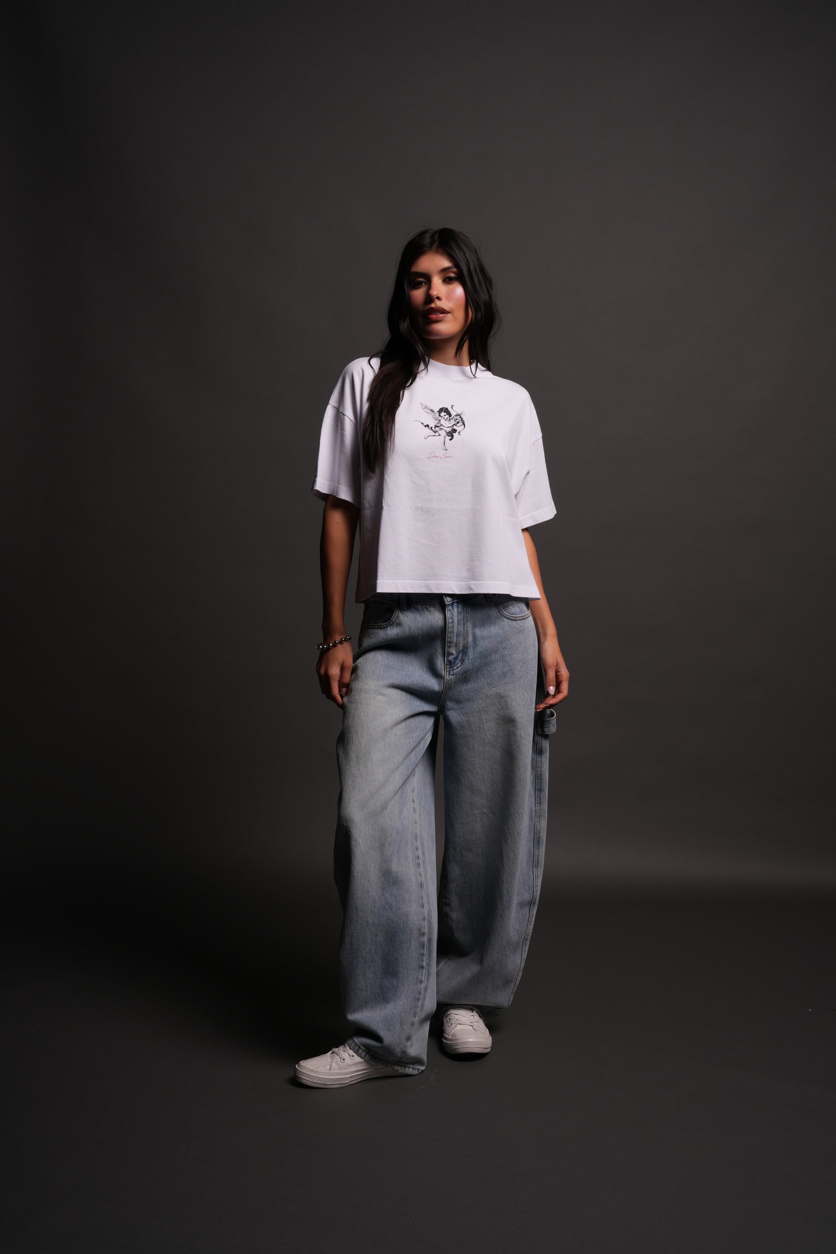 Del Amor Ultrawide "Premium" Crop Tee in White