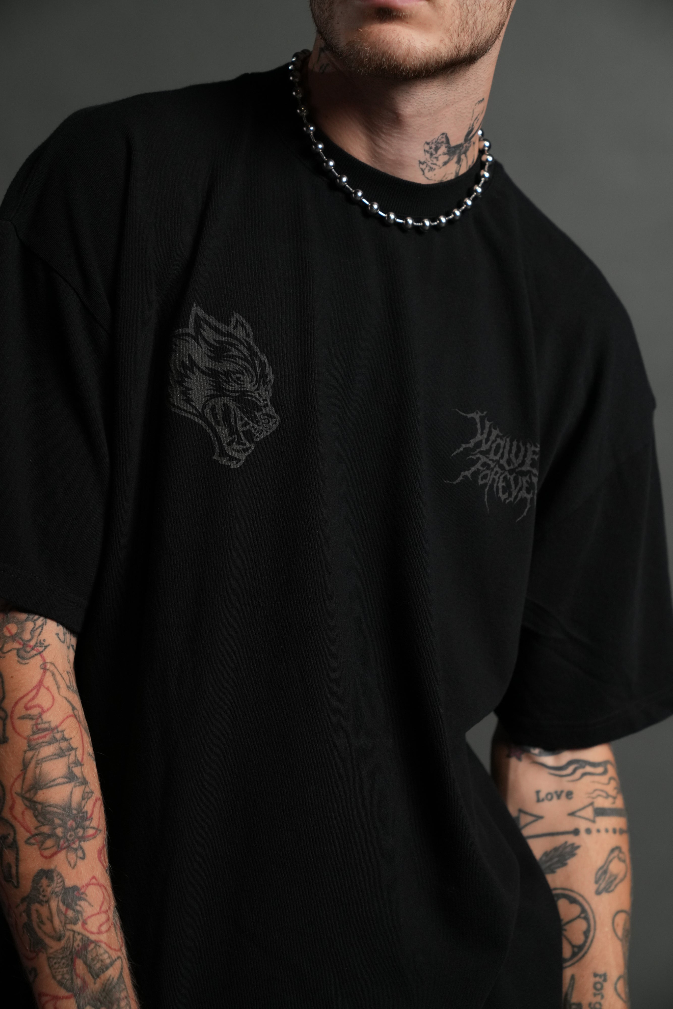 Dark Fate "Side By Side" Series Premium Oversized Tee in Black