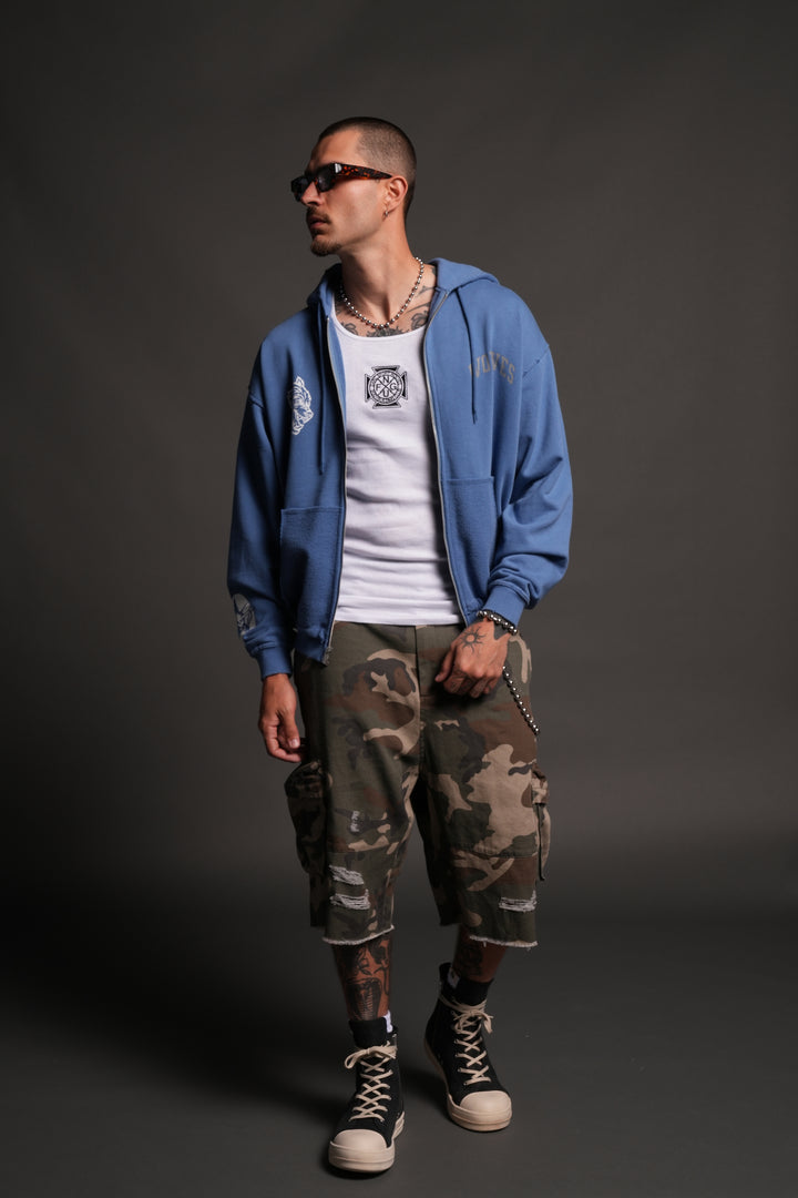 La Ca Frvr Grunge Moatis Zip Hoodie in La Blue