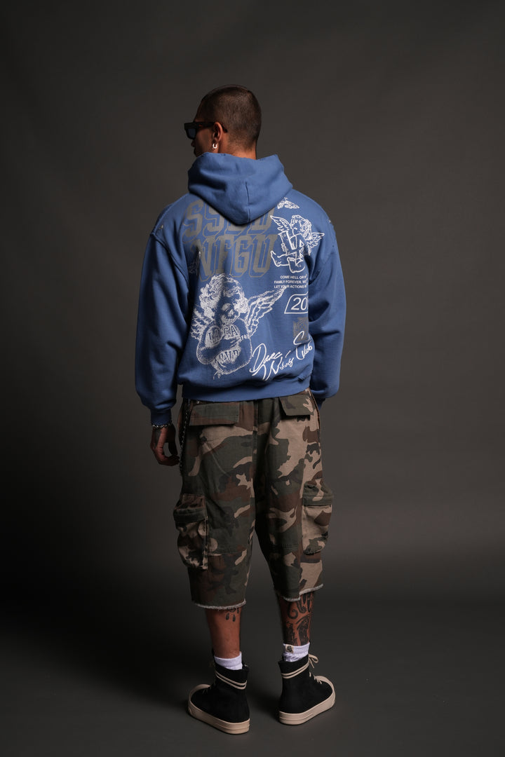 La Ca Frvr Grunge Moatis Zip Hoodie in La Blue