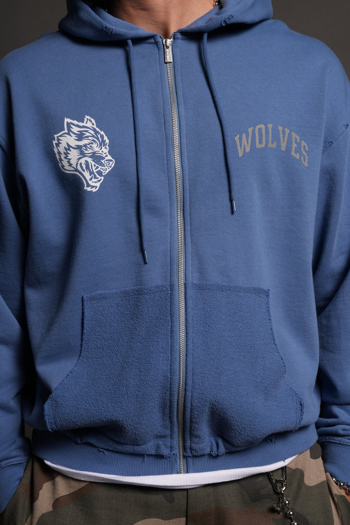 La Ca Frvr Grunge Moatis Zip Hoodie in La Blue