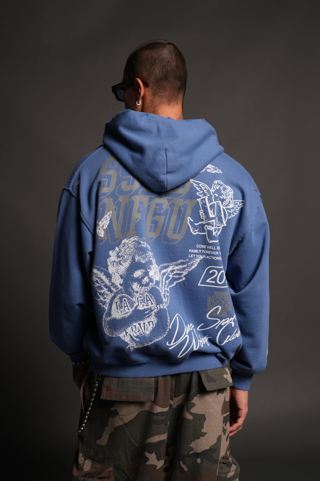 La Ca Frvr Grunge Moatis Zip Hoodie in La Blue