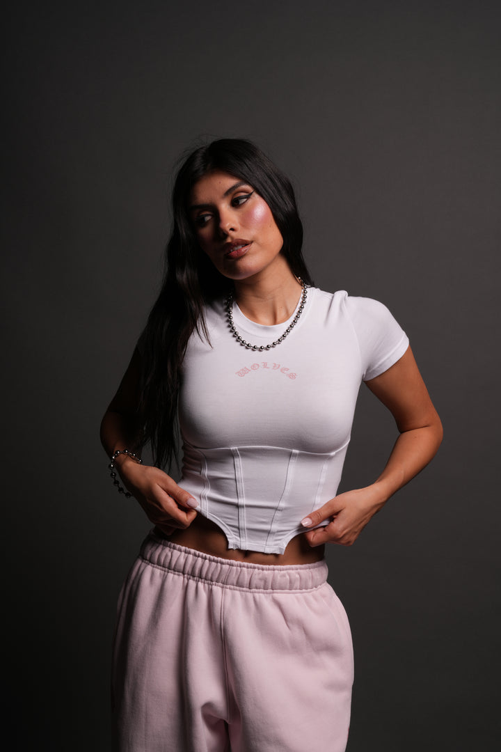 Chopper Wolf Salem Corset Tee in White